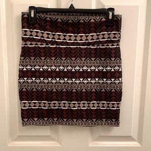 Maroon, Brown, White, and Black Tight Skirt.